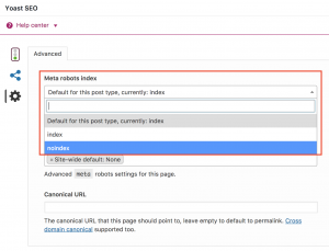Select NoIndex in the Advanced Settings of Yoast